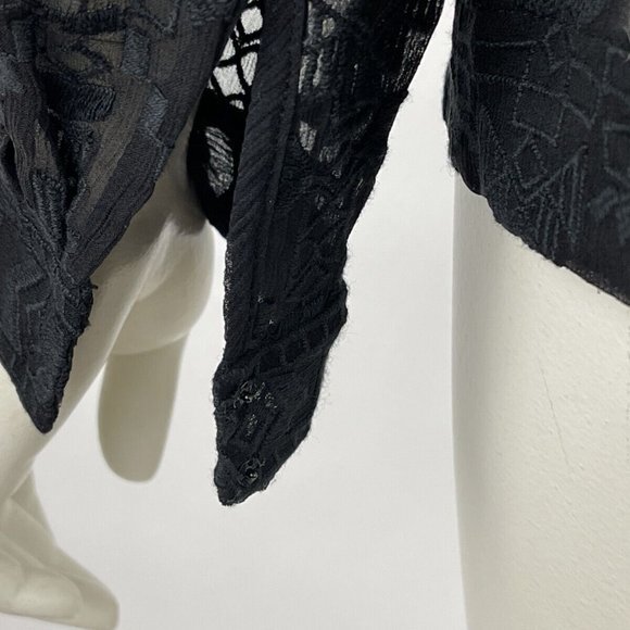 Rebecca Taylor Embroidered Silk Blouse Women 2 EUC V-neck Long Sleeve Sheer Top - Picture 7 of 12